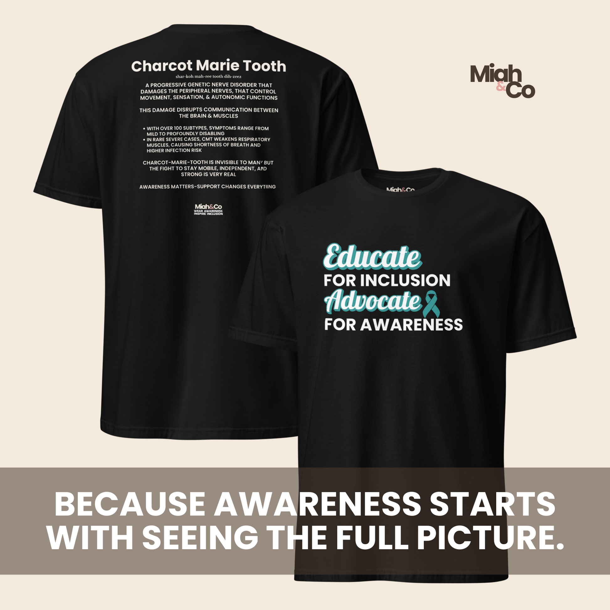 Charcot-Marie-Tooth Disease: Educate. Advocate. Include. | Youth Tee - Miah & Co