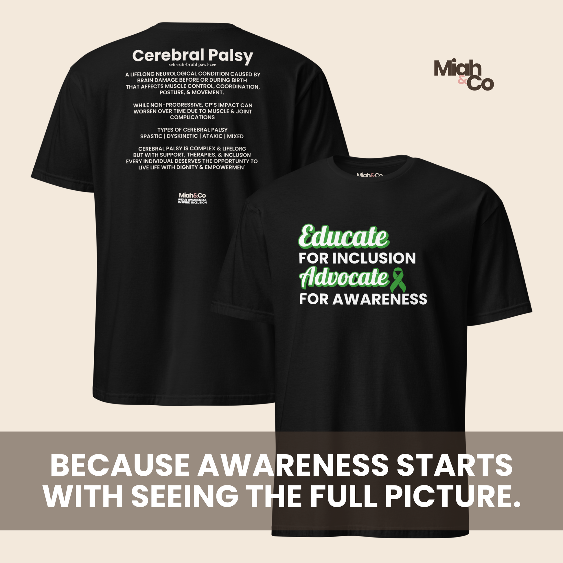 Cerebral Palsy: Educate. Advocate. Include. | Youth Tee - Miah & Co