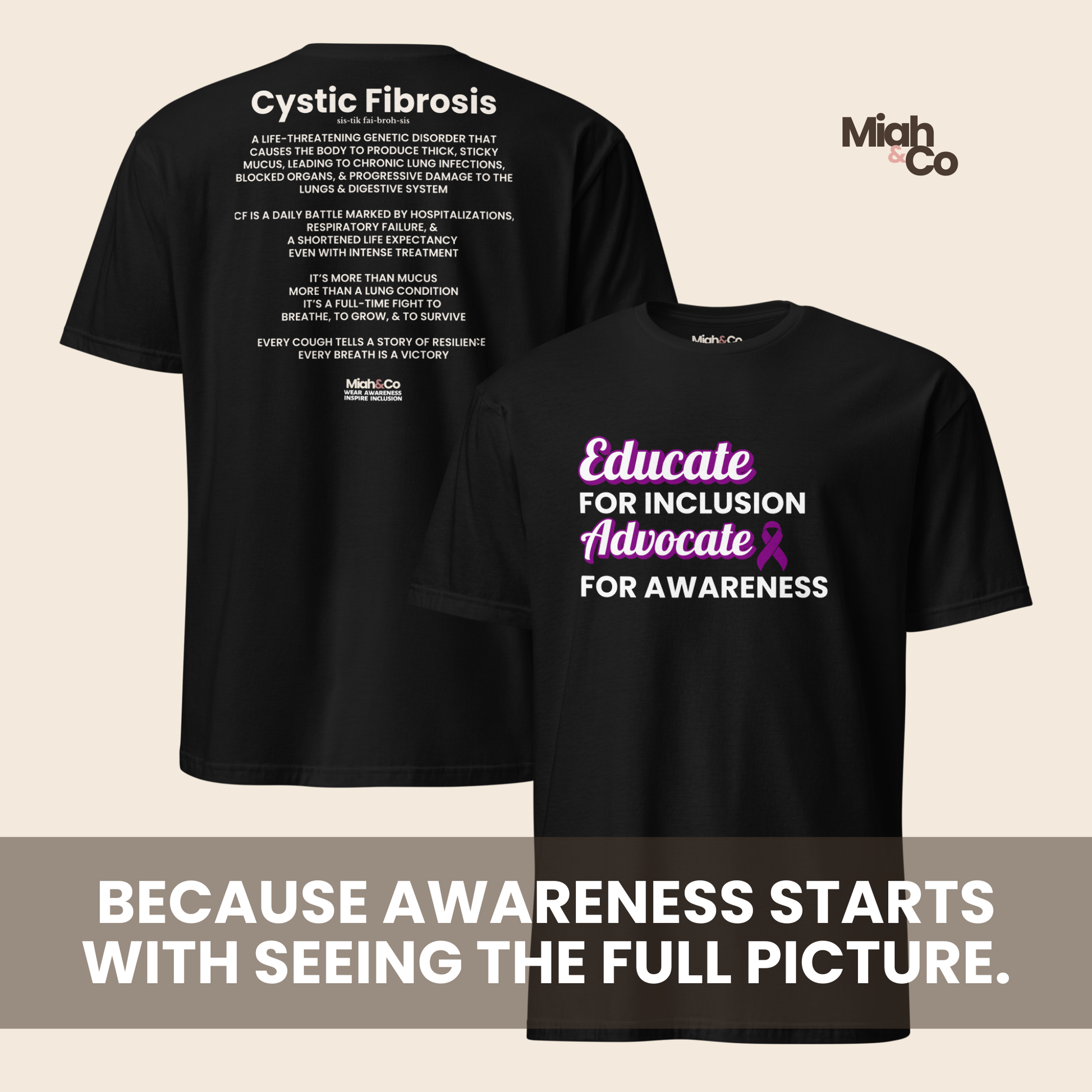 Cystic Fibrosis: Educate. Advocate. Include. | Youth Tee - Miah & Co