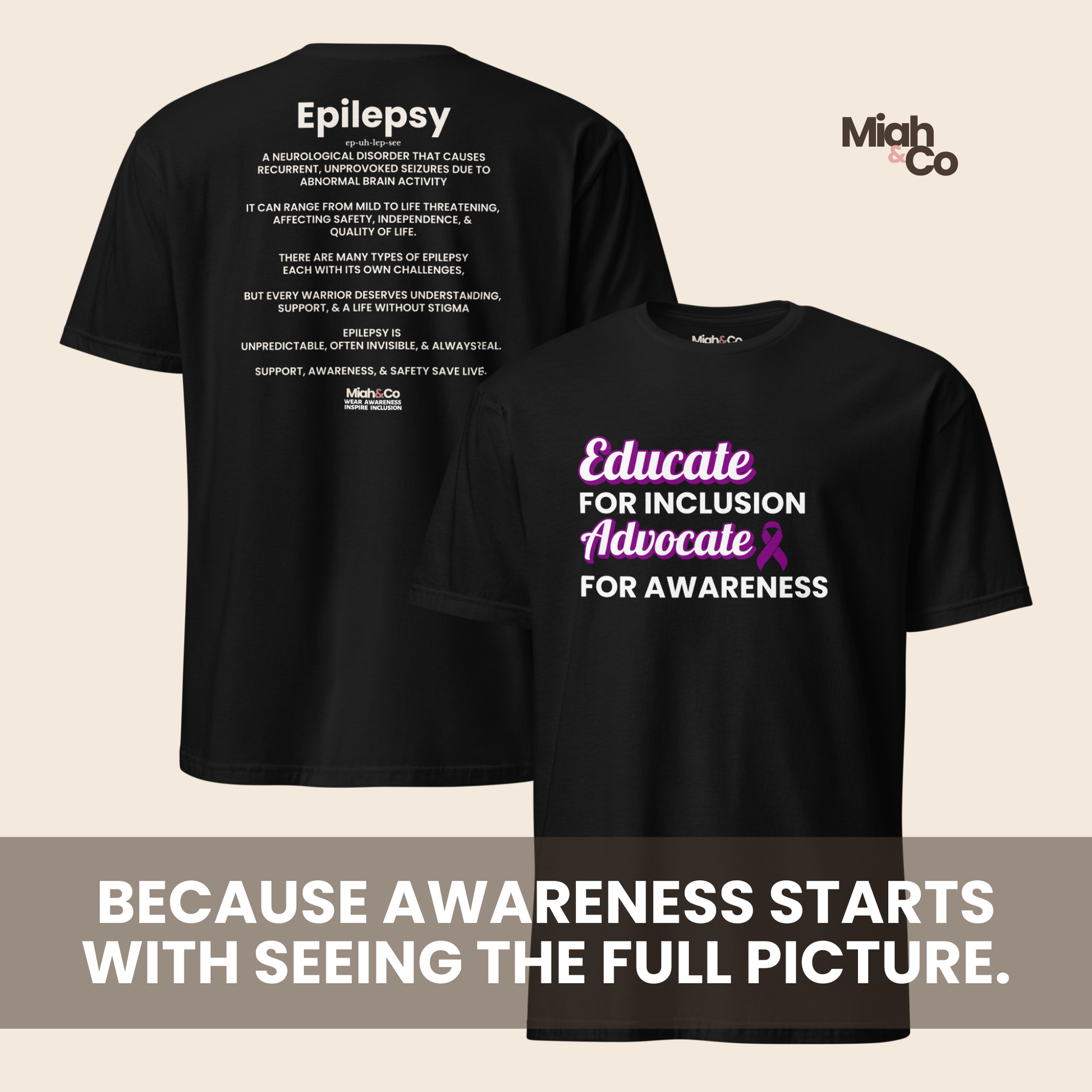 Epilepsy: Educate. Advocate. Include. | Youth Tee - Miah & Co