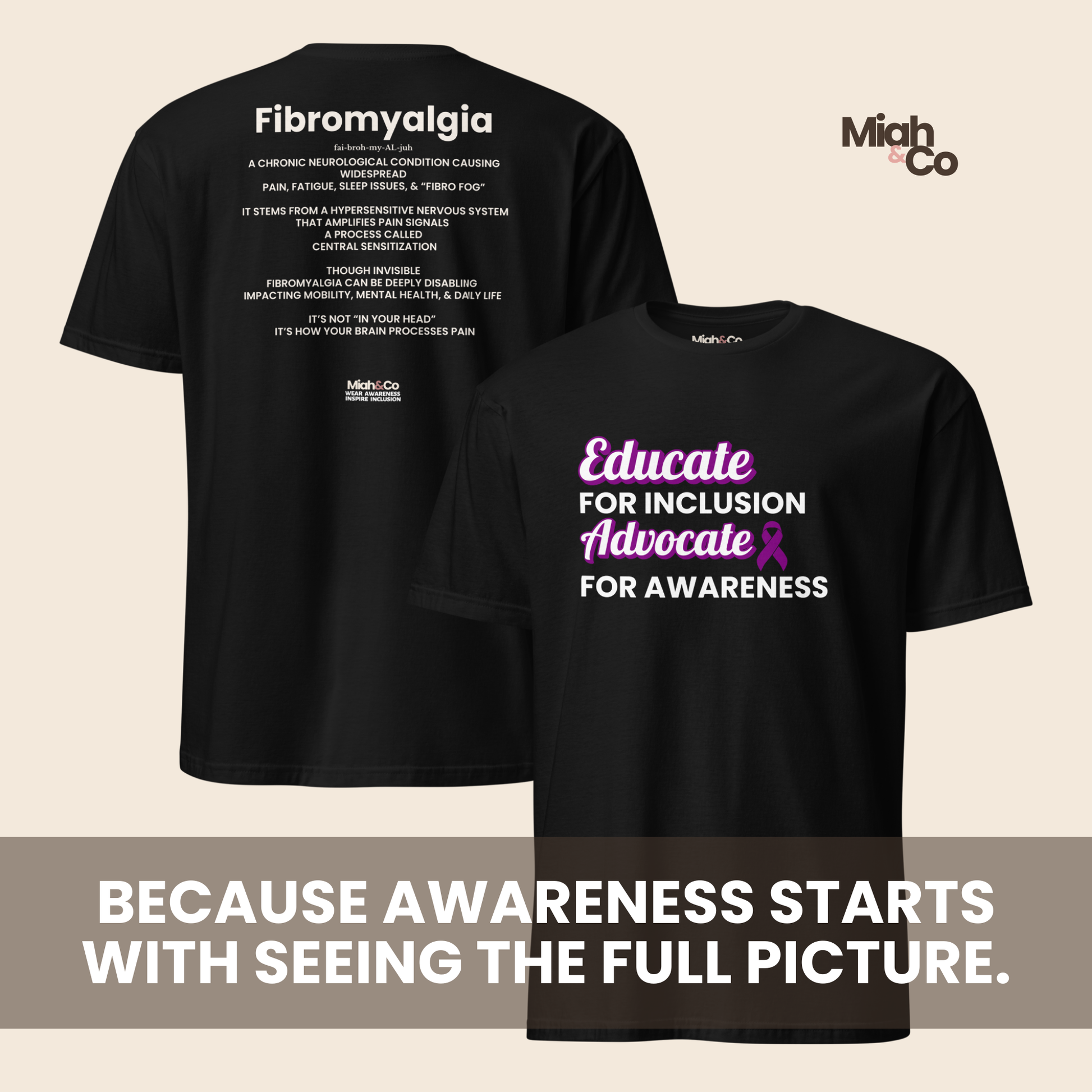 Fibromyalgia: Educate. Advocate. Include. | Youth Tee - Miah & Co