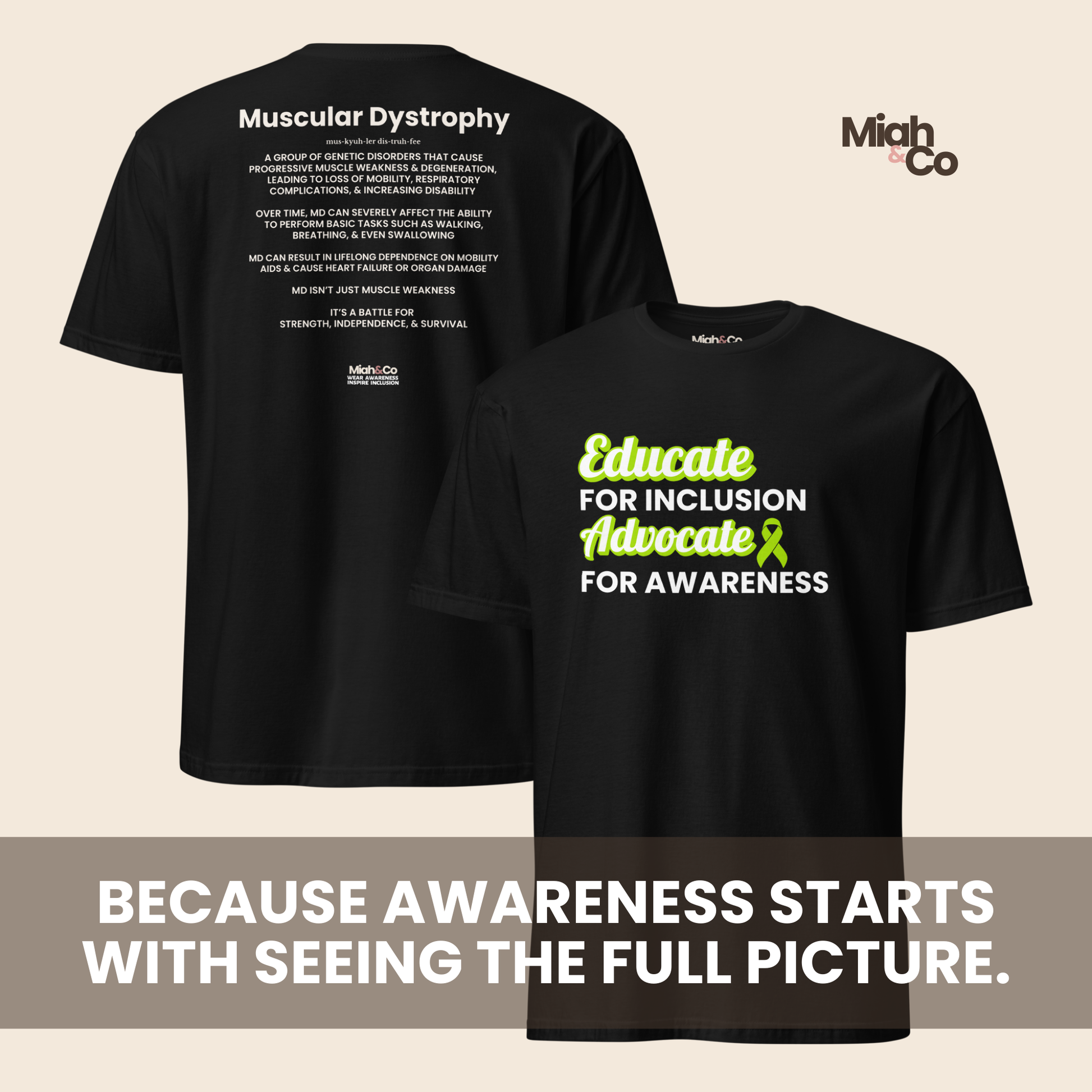 Muscular Dystrophy: Educate. Advocate. Include. | Youth Tee - Miah & Co